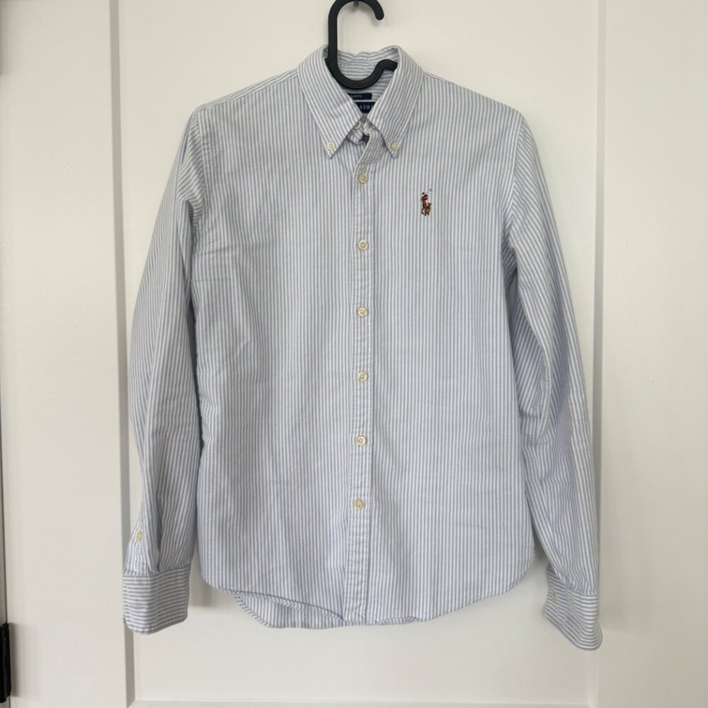 Ralph Lauren Slim Fit Oxford Shirt Blue/White Stripe - Picture 3 of 8